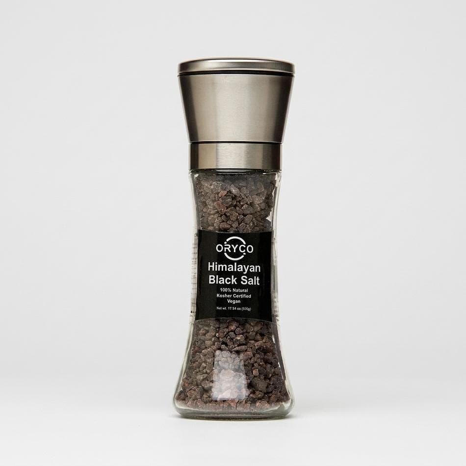 Kala Namak Black Salt Grinder, 100% Himalayan Black Salt, Eggy Umami Flavor, Refillable Glass, Coarse Crystals, 7.05 oz