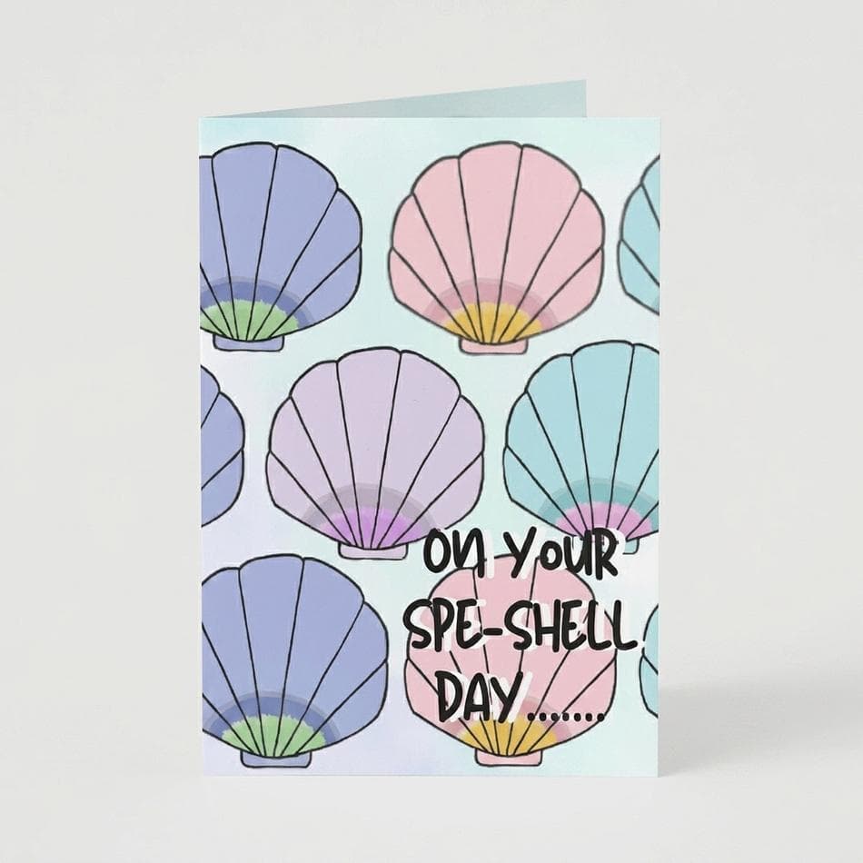 Shell Birthday Greeting Card, 100% Recycled Paper, Coastal Ocean Theme, Blank Inside, A2 4.5x5, 1 Card + Envelope