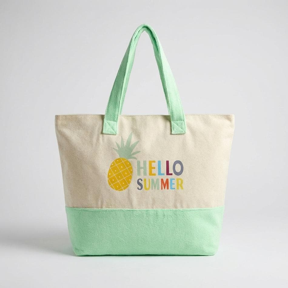 Terry Cloth Beach Tote Bag, Polyester-Polyamide, Hello Summer Graphic, Oversized 22 x 16 x 6 in, 1-Pack