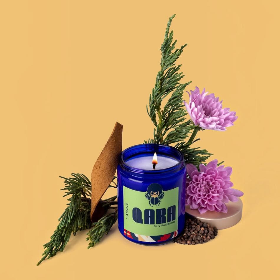 EMBER & INK by Quadriche Scented Coconut Soy Candle, Leather & Pine + Peppercorn, Moody Woody Home Fragrance, 8 oz Glass Jar