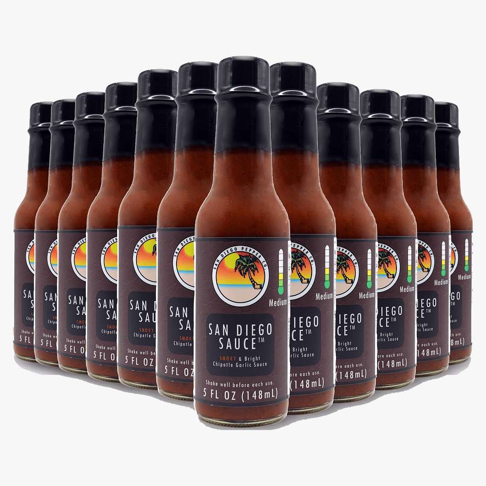 San Diego Sauce | Chipotle Garlic Hot Sauce, White Vinegar & Black Pepper, Mild-Medium Smoky Flavor, 12-Pack 5 oz Bottles