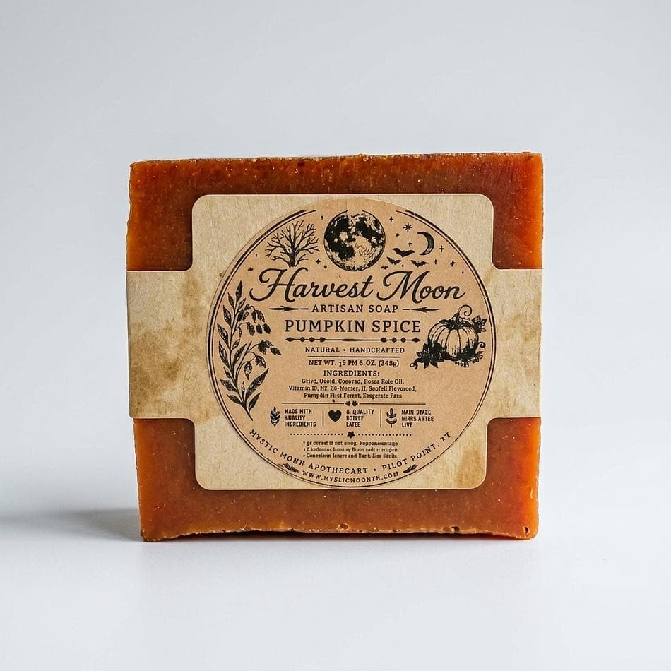 Goat Milk & Glycerin Bar Soap, Pumpkin Spice, Jojoba Oil & Vitamin E, Cozy Autumn Scent, 4.5 oz Handmade Bar