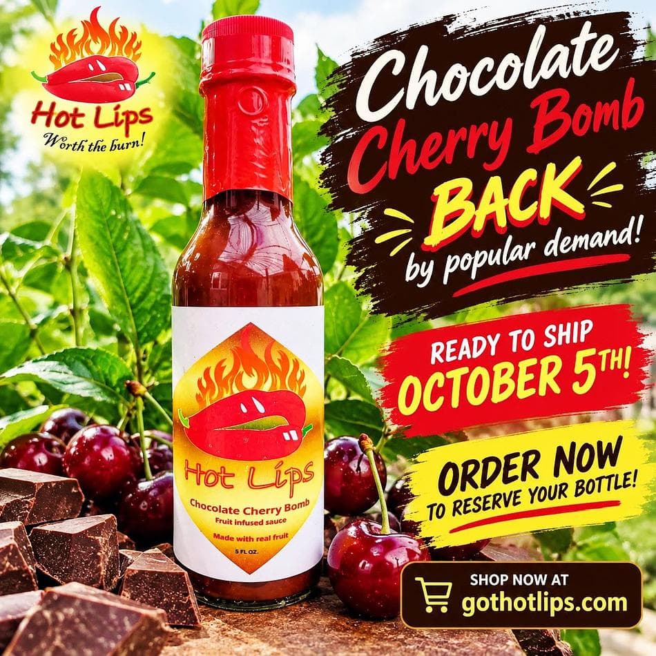 Chocolate Cherry Hot Sauce, Dark Cherries & Cocoa, Hint of Orange, Superhot Pepper Blend, 1 Bottle