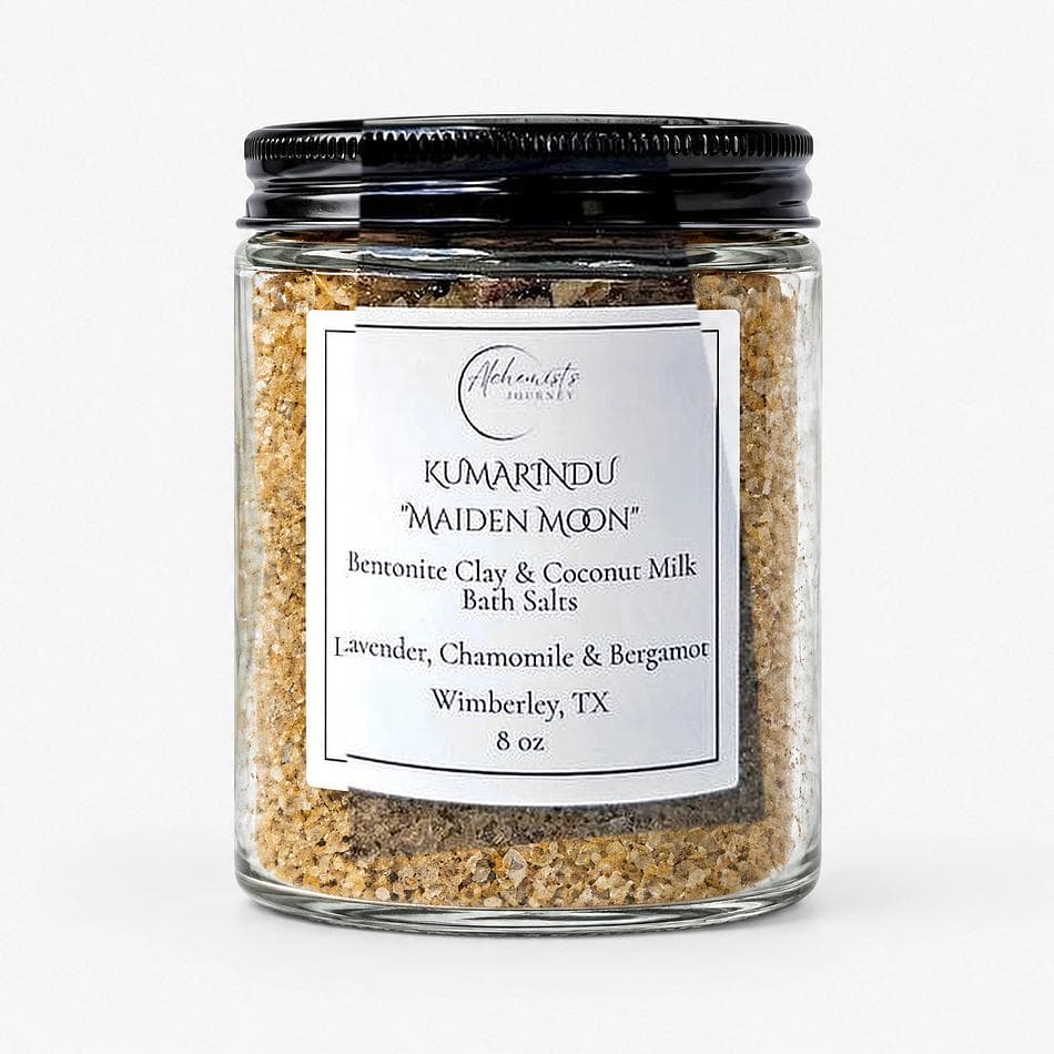 Kumarindu “Maiden Moon” Blooming Bath Salts Featuring Bentonite Clay & Coconut Milk, scented with Lavender + Chamomile + Bergamot