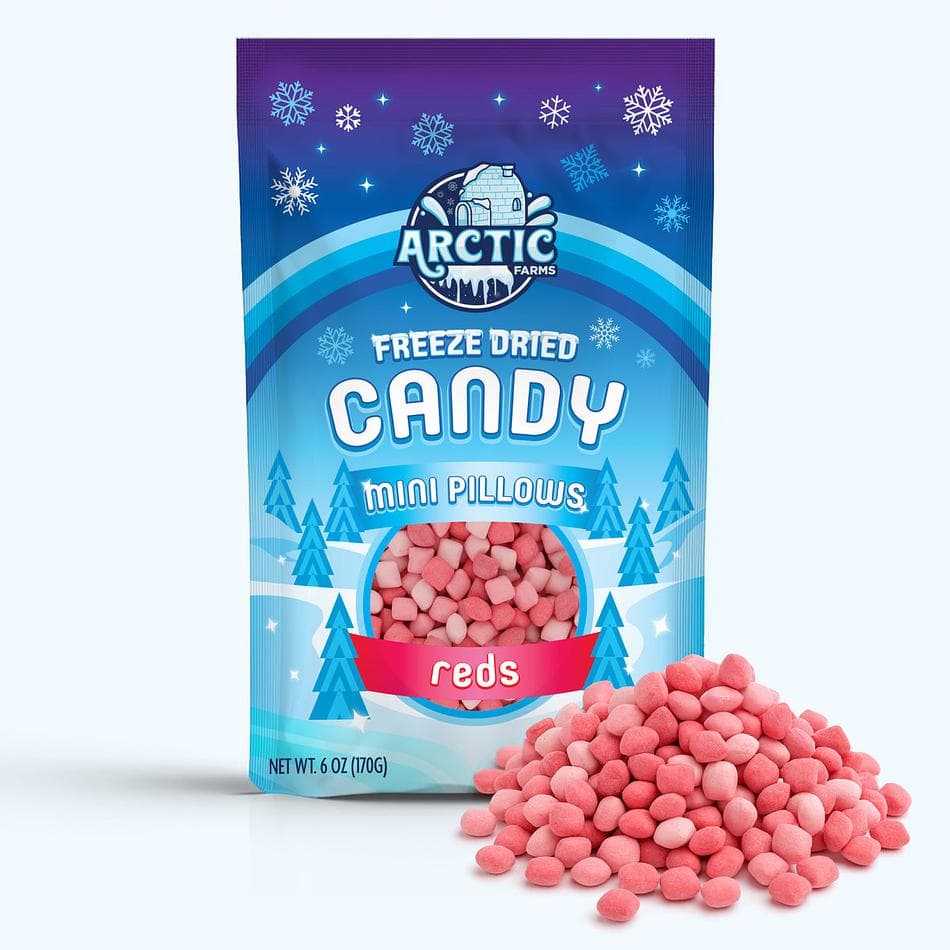 Freeze-Dried Mini Pillows, Fave Reds, Light, Airy, Ultra-Fruity Candy Bites, Large Resealable Bag (6 oz)