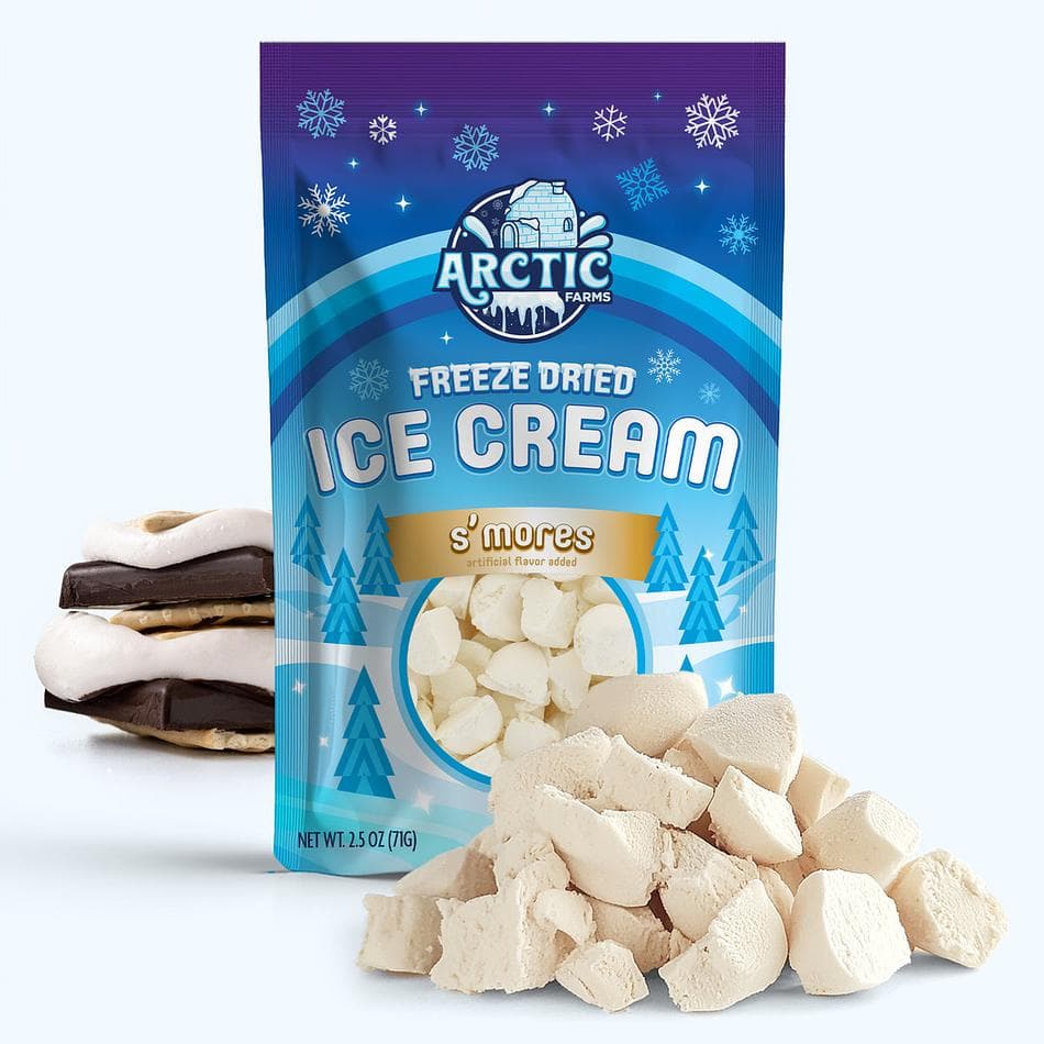 Freeze-Dried Ice Cream Bits, S'mores, No-Melt Crunchy Snack, Shelf-Stable, Large Resealable Bag (2.5 oz)