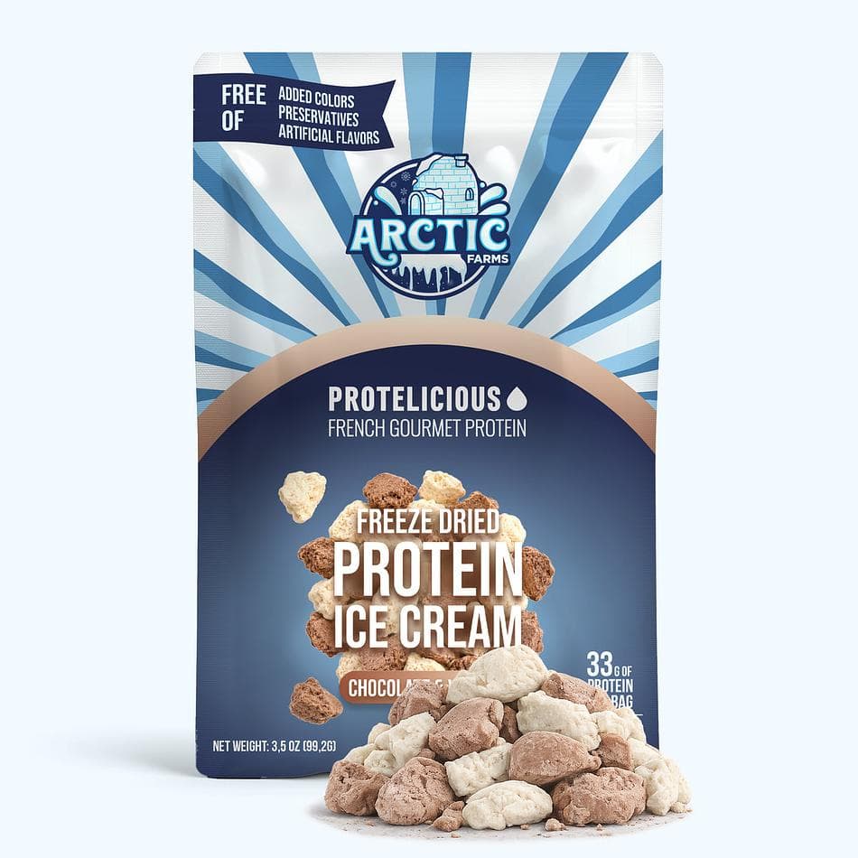 Freeze-Dried Protein Ice Cream, A2A2 Milk & Cocoa, Zero Added Sugar Crunch Snack, Vanilla Chocolate Mix, Large Resealable Bag (3.5 oz)