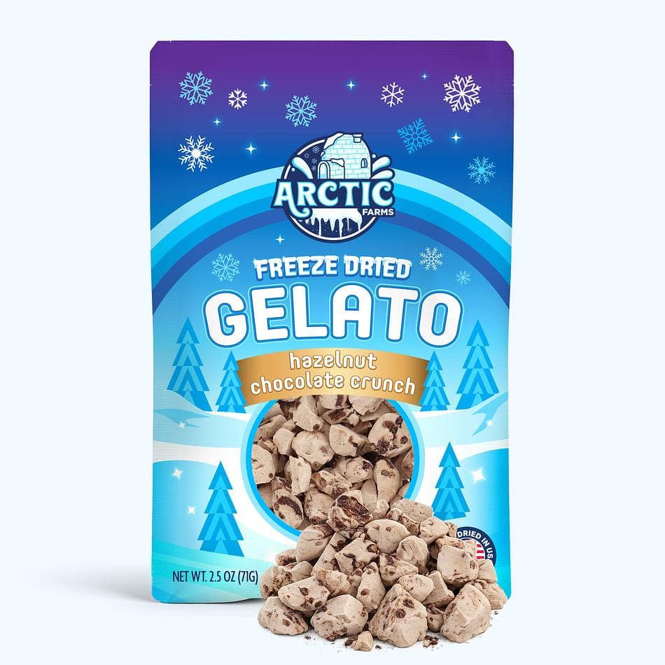 Freeze-Dried Gelato Bites, Piemonte Hazelnut Chocolate Crunch, No-Melt Dessert Snack, Large Resealable Bag (2.5 oz)