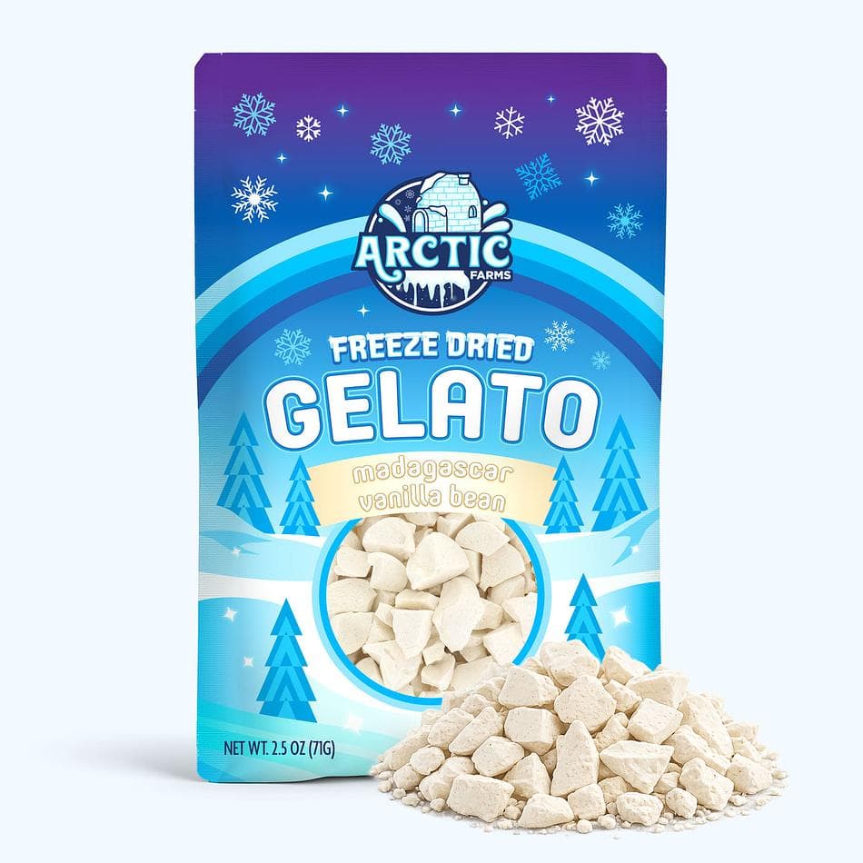 Freeze-Dried Gelato Bites, Madagascar Vanilla Bean, No-Melt Dessert Snack, Large Resealable Bag (2.5 oz)