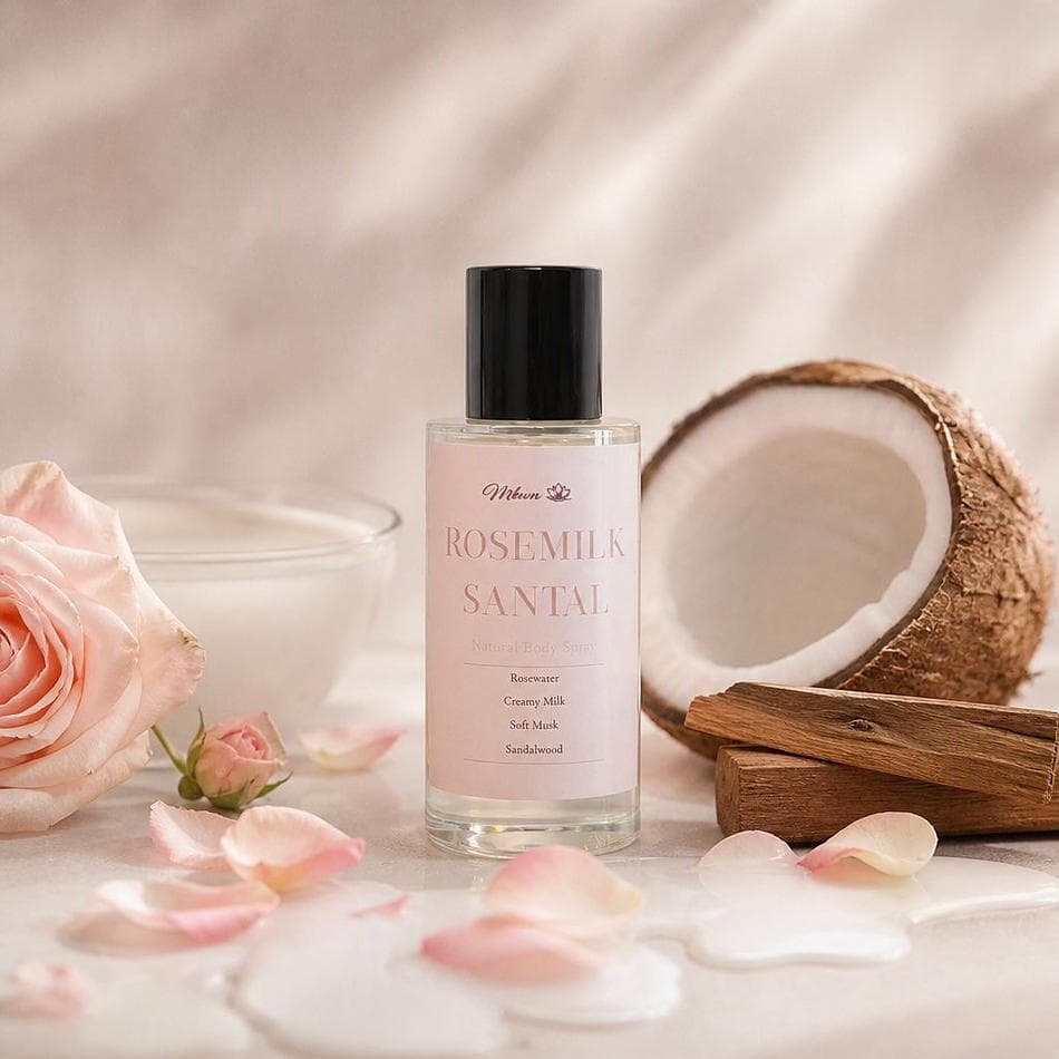 Rosemilk and Santal, Fine Fragrance Mist, Rose & Coconut, Sandalwood (Santal) Warm Creamy Skin Scent, 1.7 fl. oz  spray