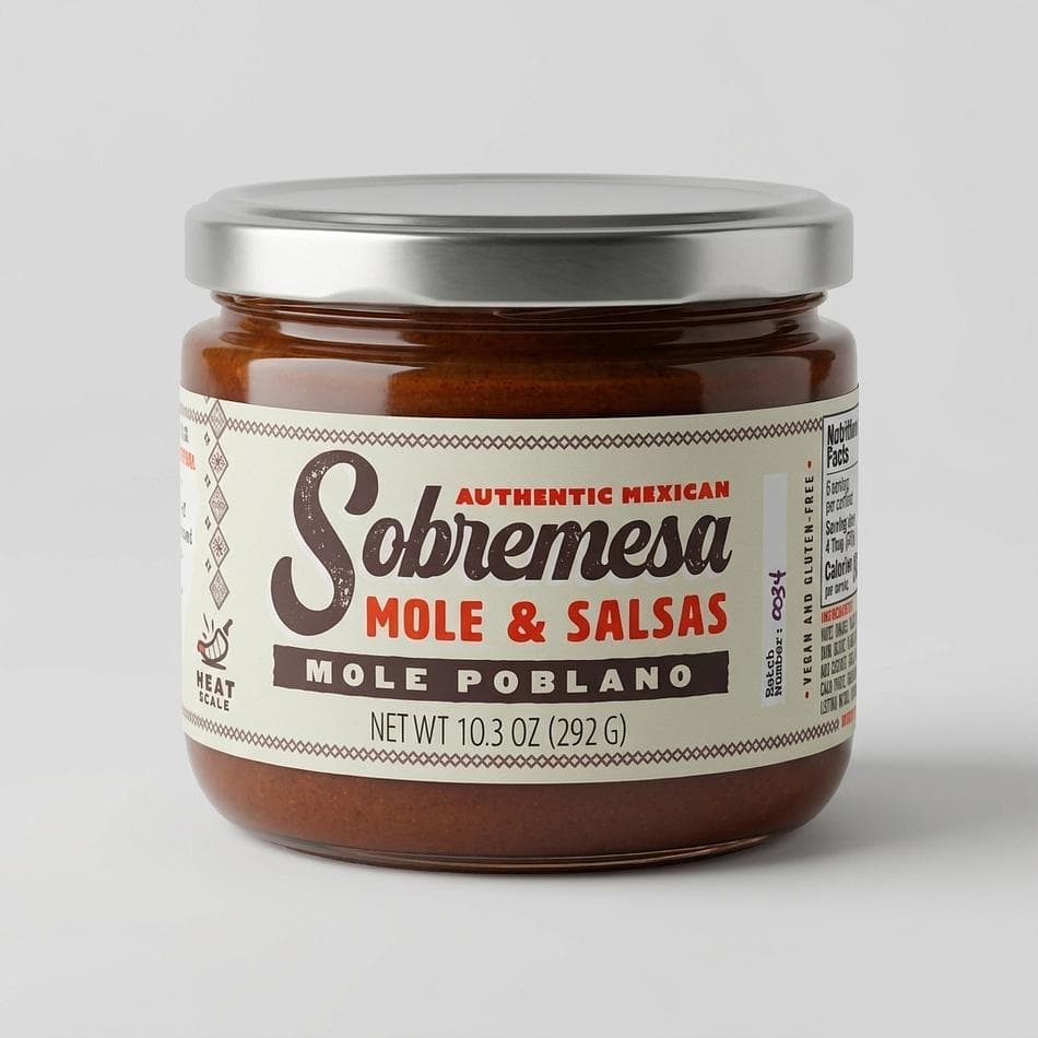 Mole Poblano Sauce, 4 Dried Chiles, Nuts & Hint of Chocolate, Balanced Rich Flavor, Gluten-Free Vegan, 6 Servings