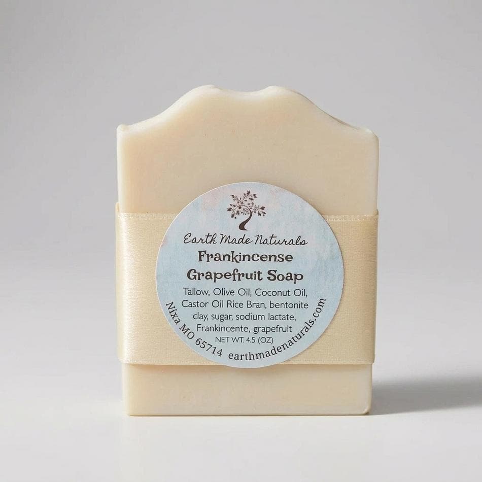 Tallow Soap Bar, Frankincense & Grapefruit, Bentonite Clay, Gentle Exfoliating Lather, Handmade Cold Process, 1 Bar
