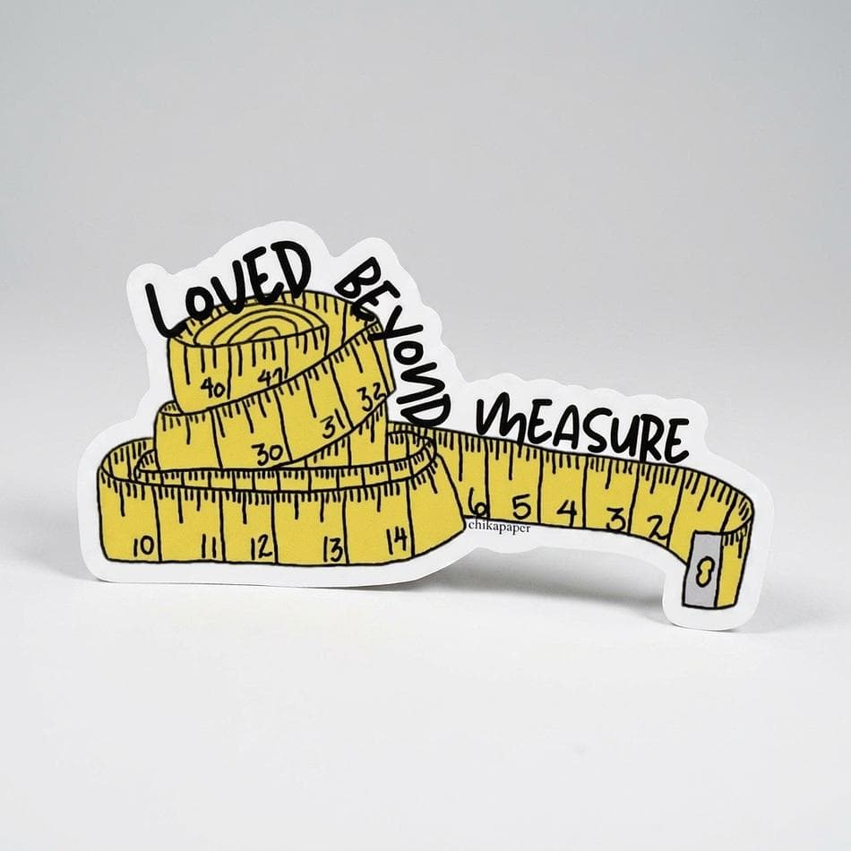 Waterproof Removable Vinyl Sticker, Classic White, Dishwasher Safe, Loved Beyond Measure Quote, 4x4 in