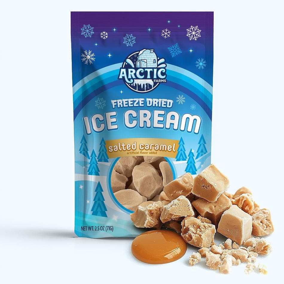 Freeze-Dried Ice Cream Bits, Salted Caramel, No-Melt Crunchy Snack, Shelf-Stable, Large Resealable Bag (2.5 oz)