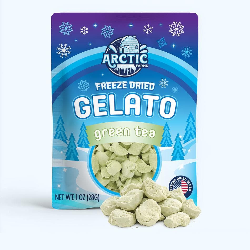 Freeze-Dried Green Tea Gelato Bites, Real Green Tea Powder, Melt-in-Your-Mouth Crunch, Shelf-Stable Snack, Pack of 3 Resealable Bags (1 oz each)