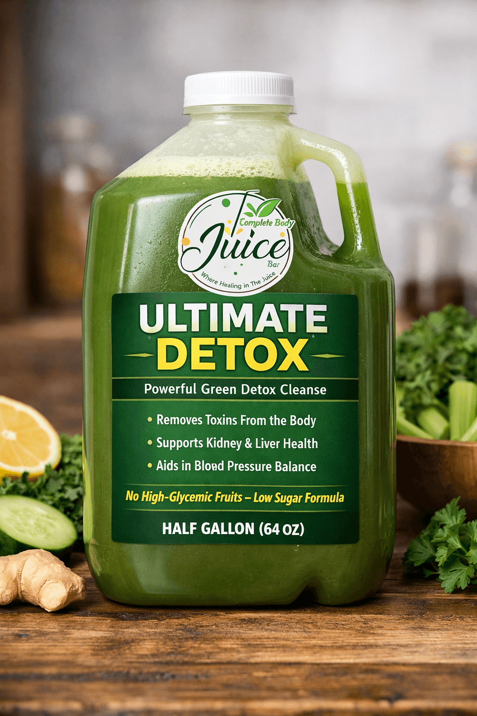 Ultimate Detox Green Juice (Half Gallon, 64 oz) – 5-Day Low-Sugar Greens Cleanse (12 oz/day)