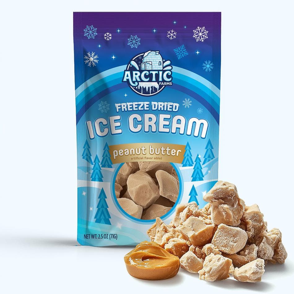 Freeze-Dried Ice Cream Bits, Peanut Butter, No-Melt Crunchy Snack, Shelf-Stable, Large Resealable Bag (2.5 oz)
