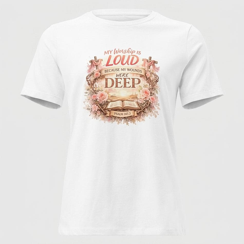 Christian Graphic T-Shirt, Combed Ring-Spun Cotton, Soft Relaxed Fit, "My Worship Is Loud" Faith Tee, Women’s S–3XL