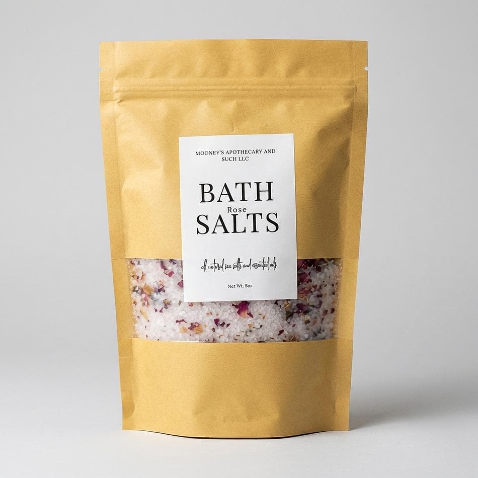 Rose Bath Salts, Epsom & Sea Salt, Relaxing Aromatherapy Soak, 8 oz