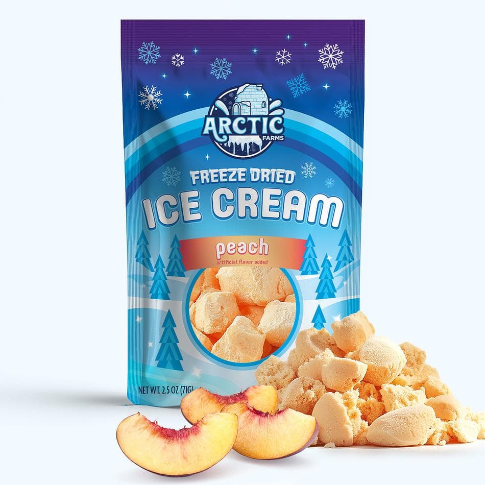 Freeze-Dried Ice Cream Bits, Peach, No-Melt Crunchy Snack, Shelf-Stable, Large Resealable Bag (2.5 oz)