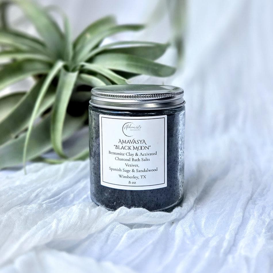 Amavasya “Black Moon” Detox Bath Salts Featuring Bentonite Clay & Activated Charcoal, scented with  Vetiver + Spanish Sage + Sandalwood