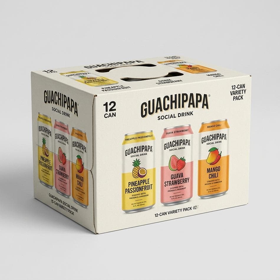 Functional Moringa Sparkling Soda Variety Pack, Mango Chili + Strawberry Banana + Pineapple Passion Fruit, Low Sugar, 12 x 12oz Cans