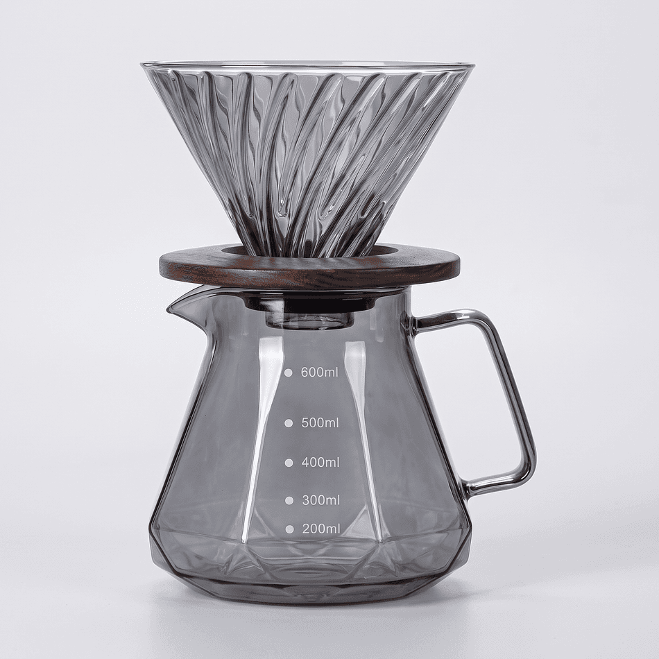 Glass Pour Over Coffee Maker Set, Heat-Resistant Glass Server & Dripper, 600ml (20oz), Clear or Smoke
