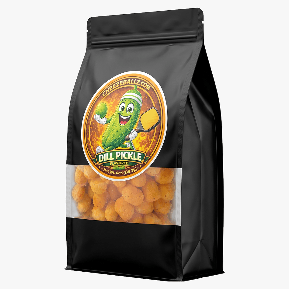 Dill Pickle Cheese Ball Puffs, Tangy Pickle Seasoning, Gluten-Free Crunchy Snack, Resealable 4 oz Pouch