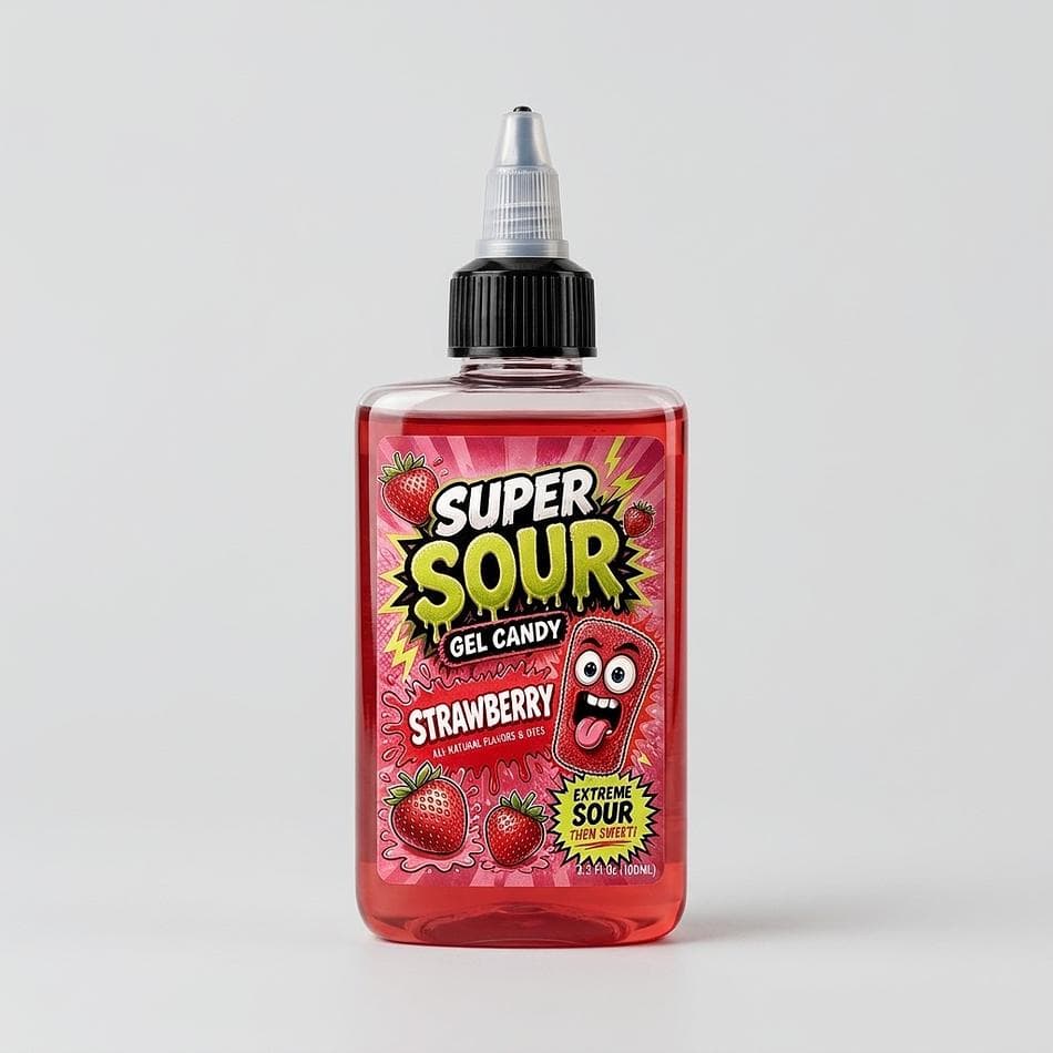 Super Sour Strawberry Gel Candy, Strawberry Flavor, Extreme Sour Squeeze Bottle, 100ml (3.4 fl oz)