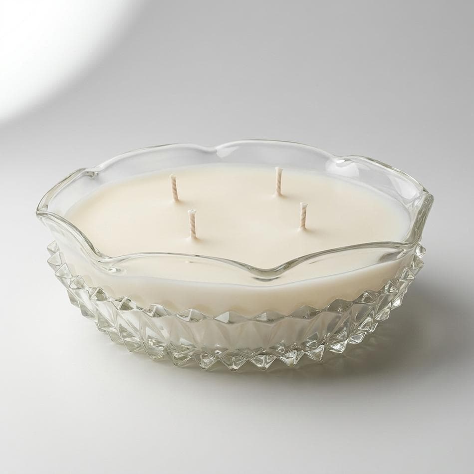 Vintage Pressed Glass Dish Soy Candle, Matcha & Bergamot, 4-Wick Even Burn, 6.6 oz, Indiana Glass Diamond Point