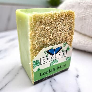 Exfoliating Loofah Soap Bar, Peppermint Spearmint Rosemary, Foot & Hand Scrub, 4.5–5 oz Handmade Bar