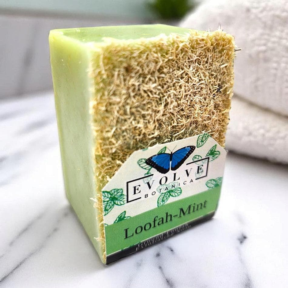Exfoliating Loofah Soap Bar, Peppermint Spearmint Rosemary, Foot & Hand Scrub, 4.5–5 oz Handmade Bar