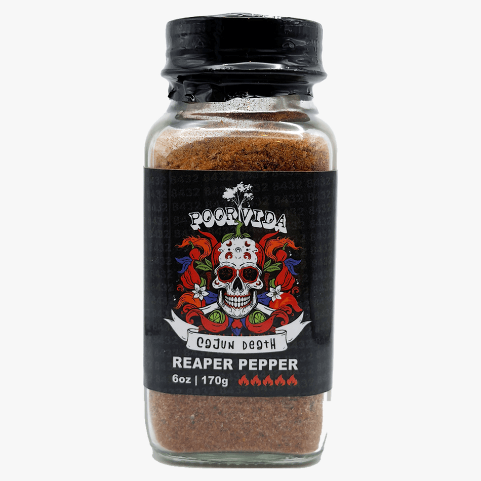 Cajun Death Seasoning, Carolina Reaper & Smoked Paprika, Extreme Heat Dry Rub, Garlic & Herbs, 6 oz Glass Jar