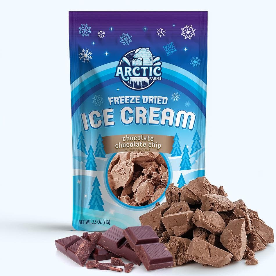 Freeze-Dried Ice Cream Bits, Chocolate Chocolate Chip, No-Melt Crunchy Snack, Shelf-Stable, Large Resealable Bag (2.5 oz)