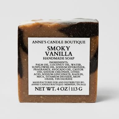 Smoky Vanilla Bar Soap, Vanilla & Woodsy Smoky Notes, Cozy Clean Scent, Small Batch Handmade, 1 Bar