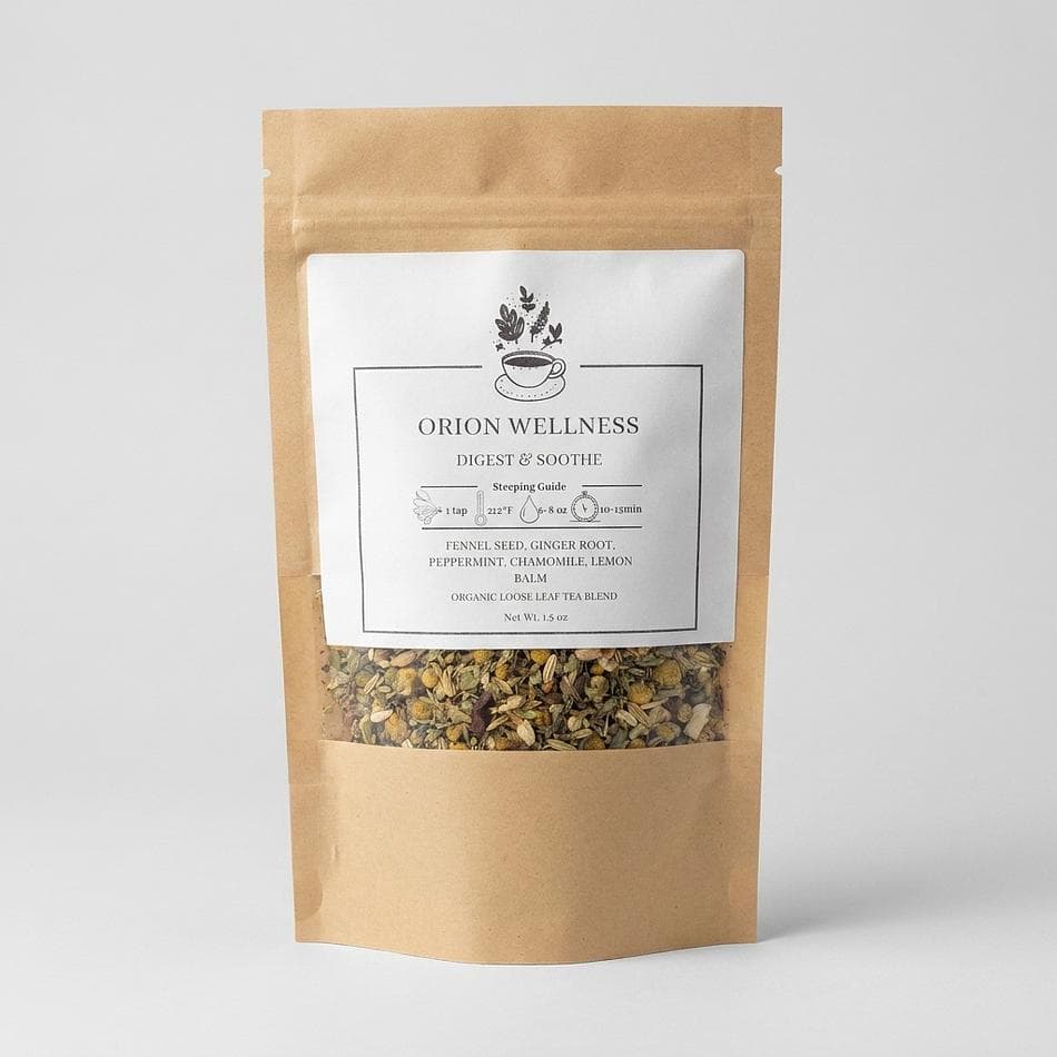 Digestive Herbal Tea, Fennel & Ginger + Peppermint, Chamomile, Lemon Balm, Caffeine-Free After-Meal Soothe, 1.5 oz