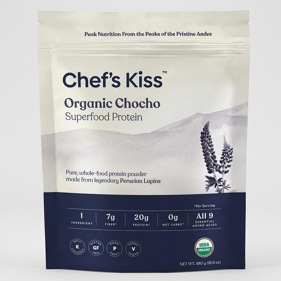 Organic Chocho (Lupin) Protein Powder, Single Ingredient, Gut-Friendly Fiber, Unflavored, 20g Protein/Serving, 1 Bag
