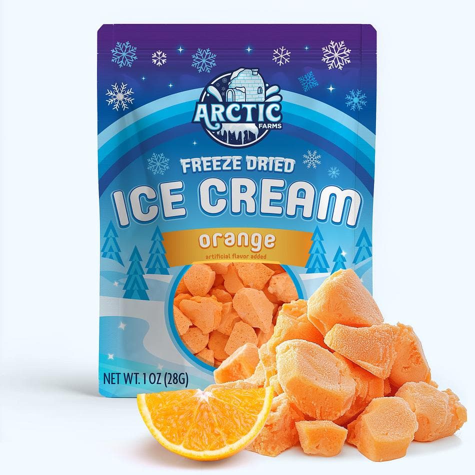 Freeze-Dried Ice Cream Bits, Orange, No-Melt Crunchy Snack, Shelf-Stable, Resealable Bag (1 oz)