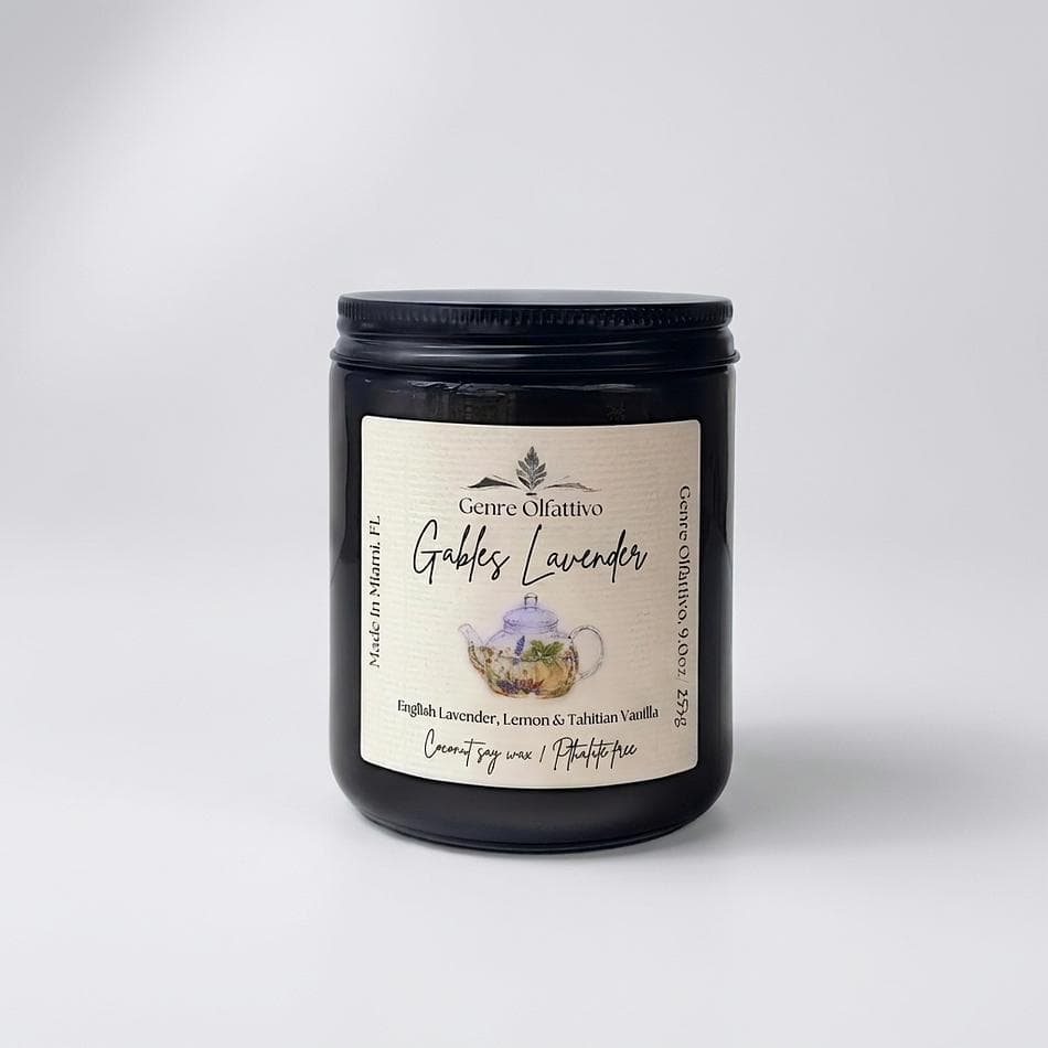 Gables Lavender Lemon Vanilla Candle, English Lavender & Meyer Lemon, Tahitian Vanilla, Calm Scent, 8 oz Amber Jar with Lid