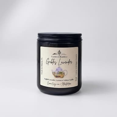 Gables Lavender Lemon Vanilla Candle, English Lavender & Meyer Lemon, Tahitian Vanilla, Calm Scent, 8 oz Amber Jar with Lid