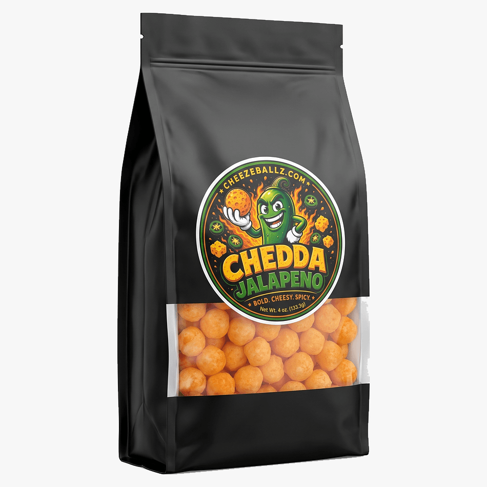 Gluten-Free Cheese Balls Snack, Cheddar & Jalapeno Flavor, Spicy Crunchy Puffs, Resealable 4 oz Pouch