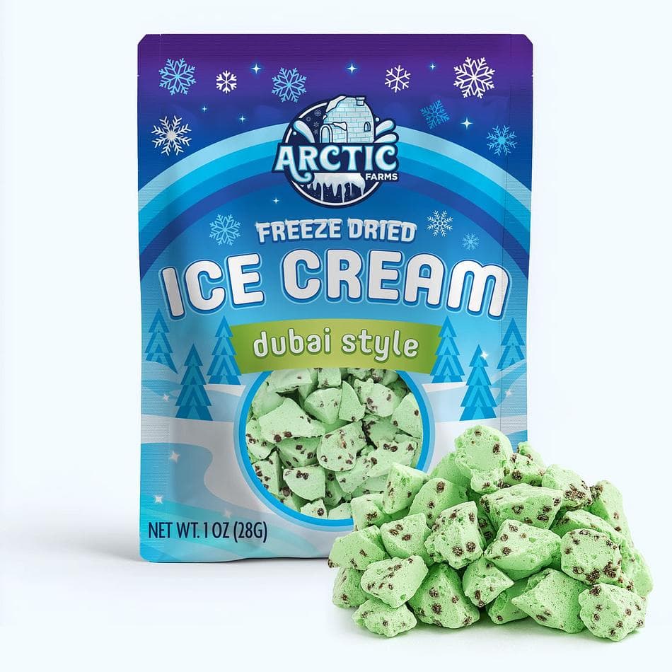 Freeze-Dried Dubai Style Ice Cream, Exotic Pistachio with Chocolate Chip Crunch, Ready-to-Eat Gourmet Dessert, Resealable Bag (1 oz)