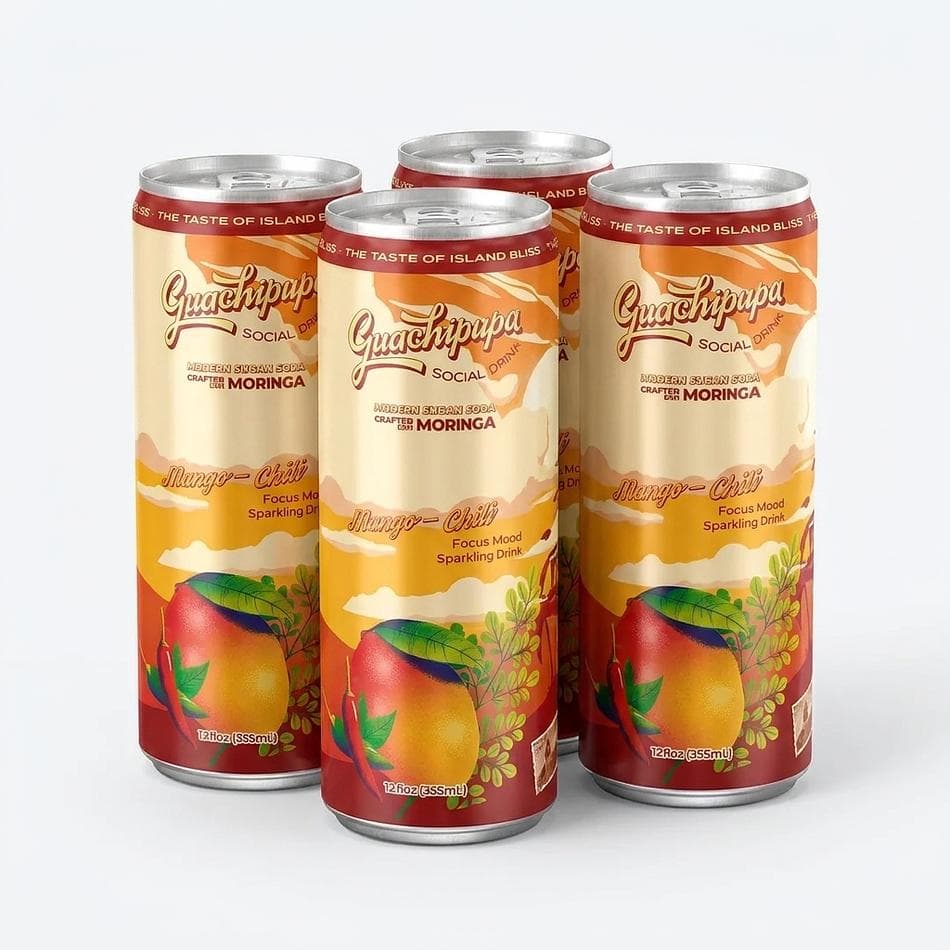 Functional Moringa Soda, Mango & Chili, Smooth Focus Energy, Low Sugar, 6-Pack Cans