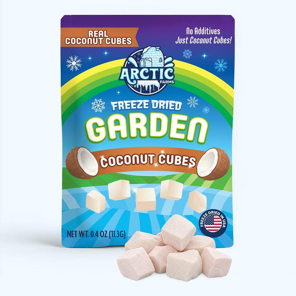 Freeze-Dried Coconut Cubes, 100% Coconut, Unsweetened Crunchy Snack & Topping, Pack of 3 Resealable Bags (0.4 oz each)