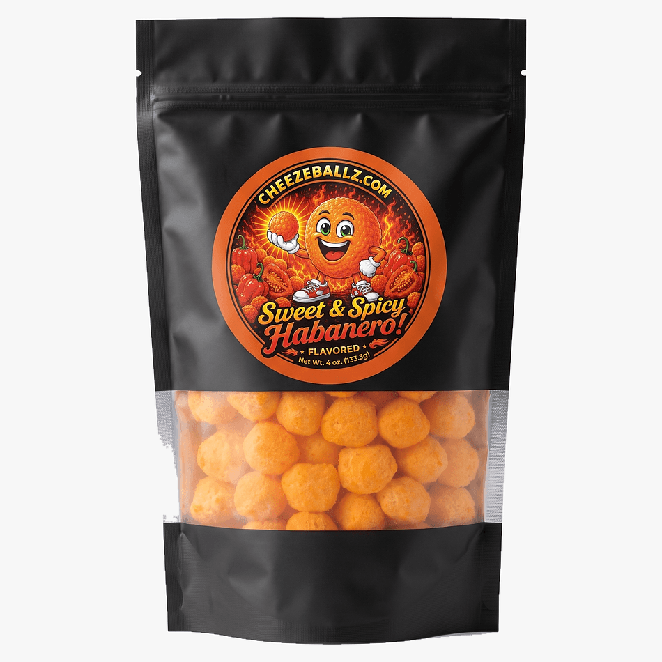 Gourmet Cheese Balls, Sweet & Spicy Habanero, Gluten-Free Crunchy Snack, Resealable 4 oz Pouch