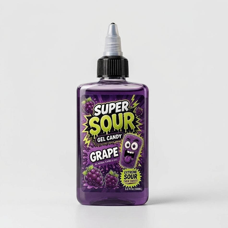 Super Sour Grape Gel Candy, Grape Flavor, Extreme Sour Squeeze Bottle, 100ml (3.4 fl oz)