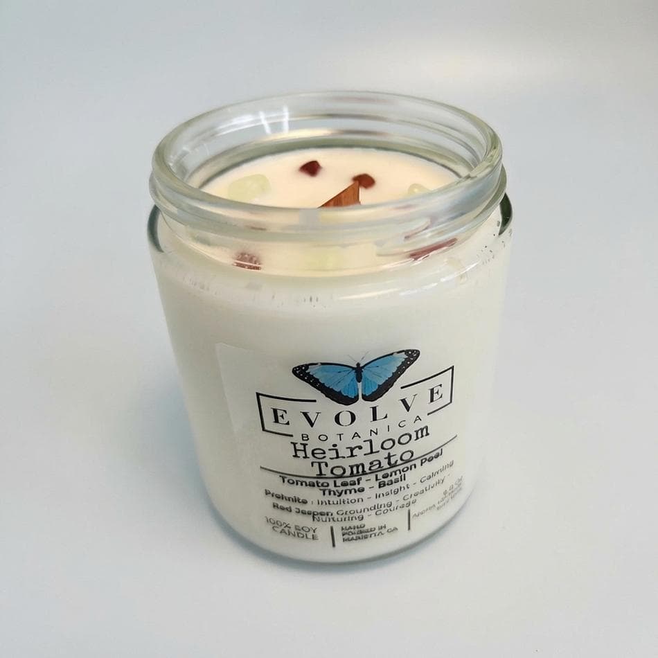 Tomato Leaf Soy Candle, Lemon Peel Thyme Basil, Garden Fresh Scent, Wood Wick or Cotton Wick, 9 oz Jam Jar