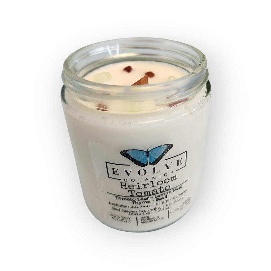 Tomato Leaf Soy Candle, Lemon Peel Thyme Basil, Garden Fresh Scent, Wood Wick or Cotton Wick, 9 oz Jam Jar