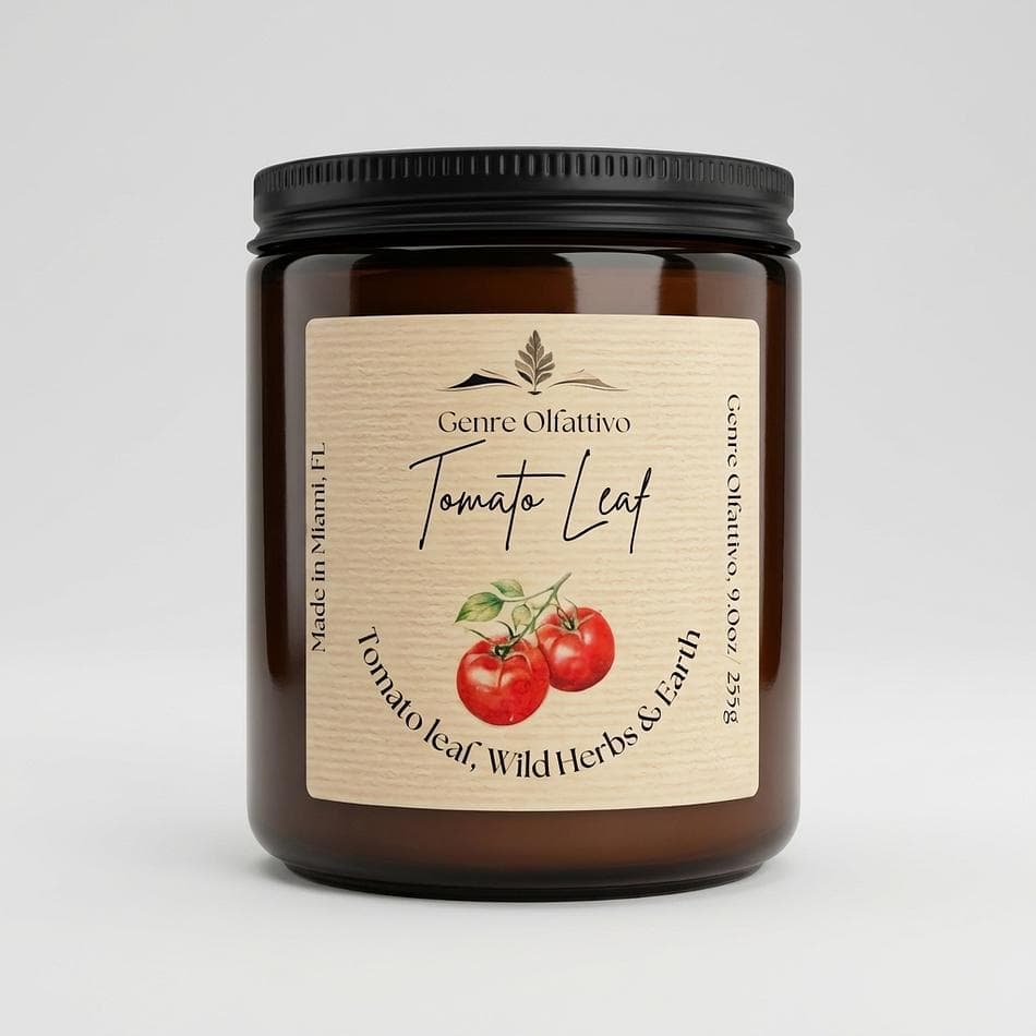 Tomato Leaf Soy Candle, Coconut Soy Wax, Fresh Garden Green Scent, Amber Jar w/ Lid, 9oz, 40 Hour Burn