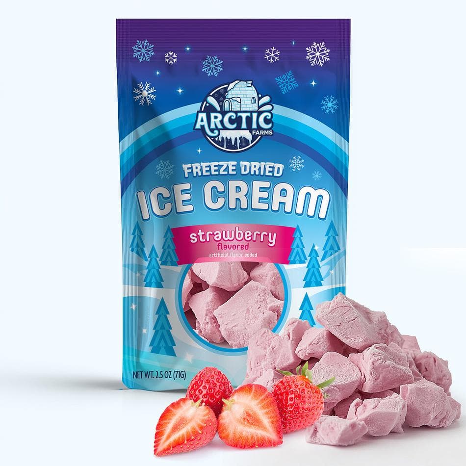 Freeze-Dried Ice Cream Bits, Strawberry, No-Melt Crunchy Snack, Shelf-Stable, Large Resealable Bag (2.5 oz)